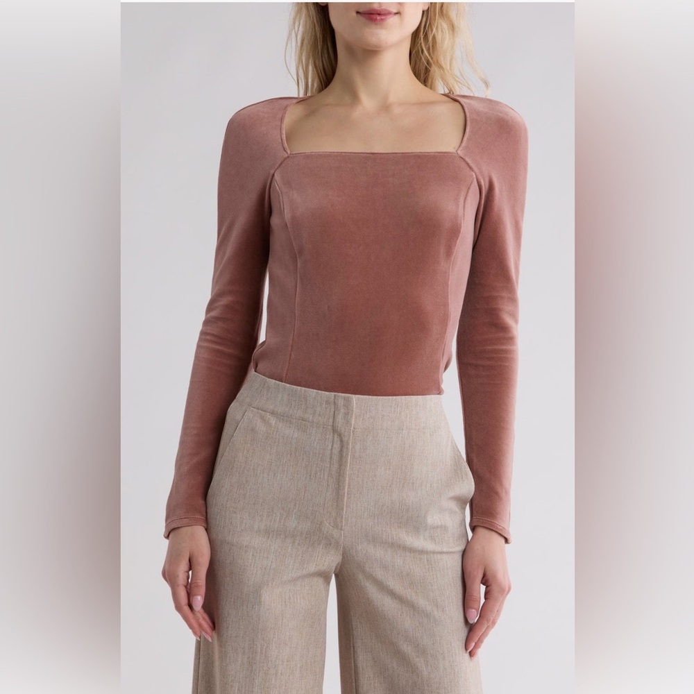 NWT Theory Women’s Long Sleeve Square Neck Velvet Top Size P Dusty Rose